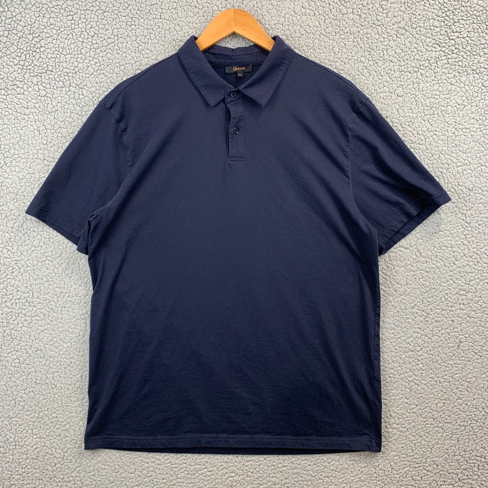 Quince Men Organic Cotton Pique Polo Navy Sleeved Top XL